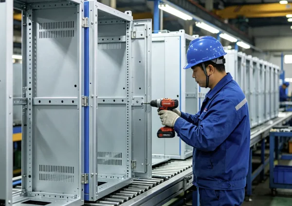 工业钣金设备机箱与薄板紧固件施工实拍，厂房设备装配紧固场景